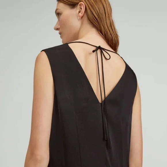 Everlane desss long black silky satin v neck maxi midi slip dress small new - Picture 13 of 15